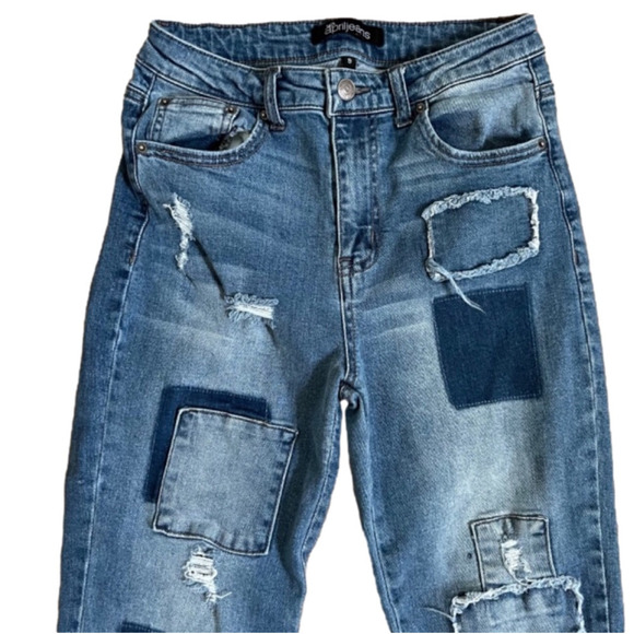 April Jeans Midrise Patchwork Cuffed Boyfriend Jeans Size 9 - Picture 2 of 5